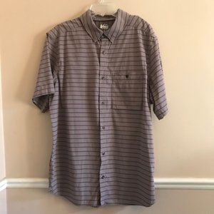 REI Taupe/Brown Striped Short Sleeve Shirt -  Size Large